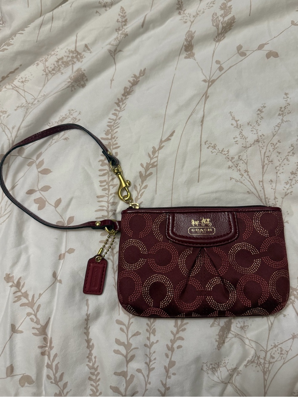 Y2K Coach Burgundy Signature Wristlet with Gold Hardware